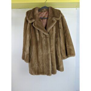 Tissavel Vintage Tan Faux Fur Coat Womens Size Medium Large Hollywood Glamour